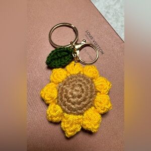 NWOT Sunflower Crochet Key charm with Green Leaf Accent